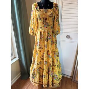 NWT ANTHROPOLOGIE Me 2 Magic Smocked Maxi Dress 3 Tiered Colorful Bright